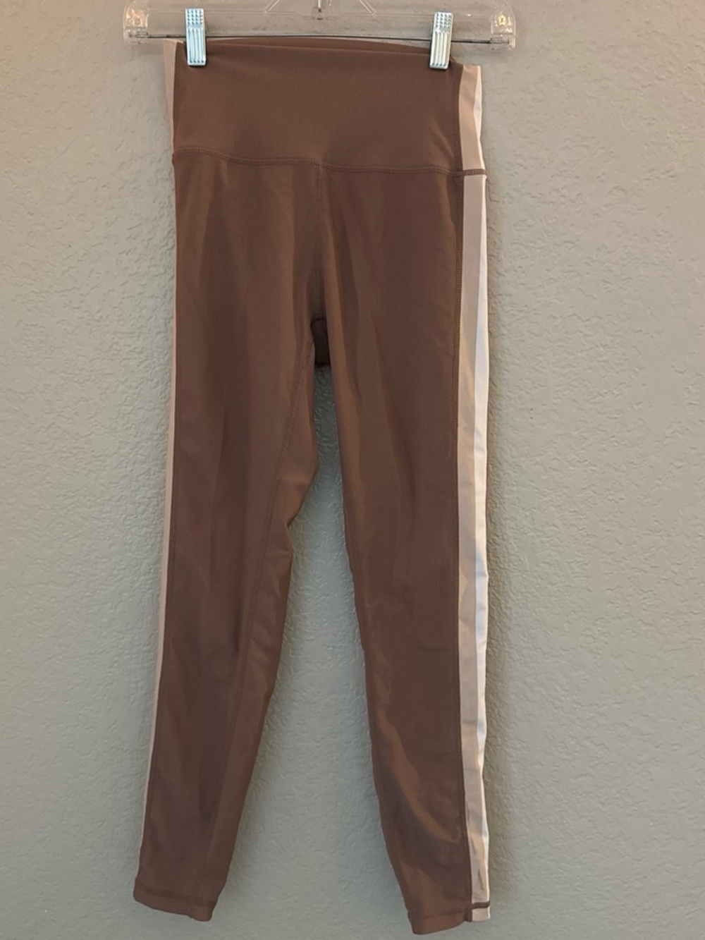 Women's Brown Leggings with White Side Stripe